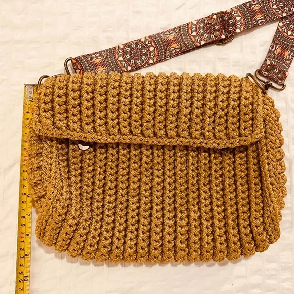 Crossbody Handmade Crochet Woven Khaki Bag NWOT - Picture 16 of 16